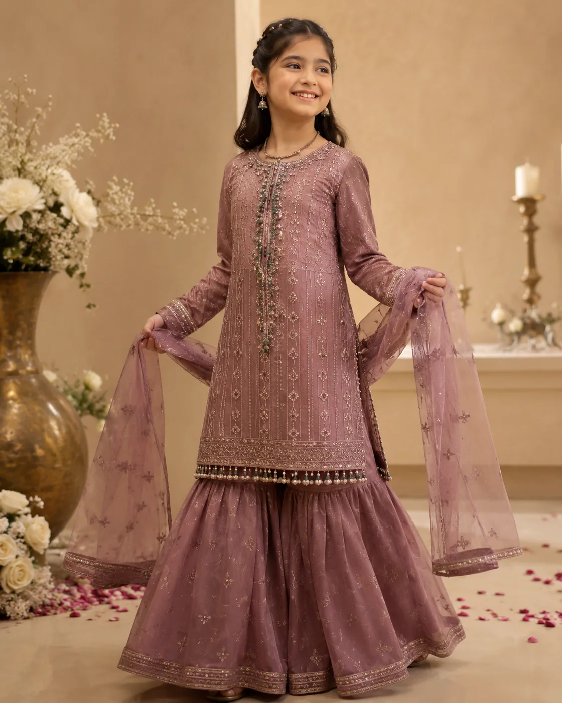 Young girl modeling a professional Pakistani festive outfit